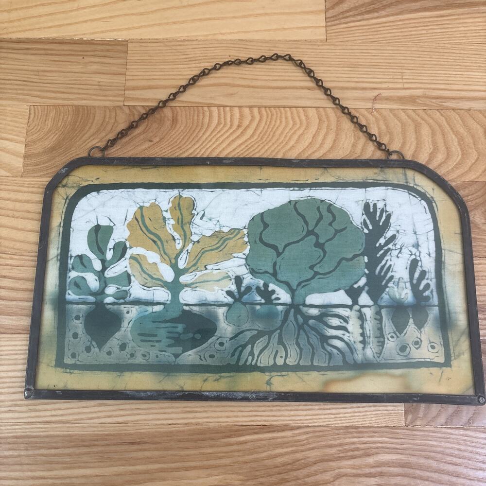 Handmade Batik Vegetable Window Art Yellow Green Suncatcher Wall Hanging Boho